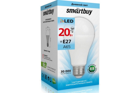Купить Лампа светодиодная Smartbuy SBL-A65-20-40K-E27 A65 220V 20W Е27 4000K 1700lm нз фото №2