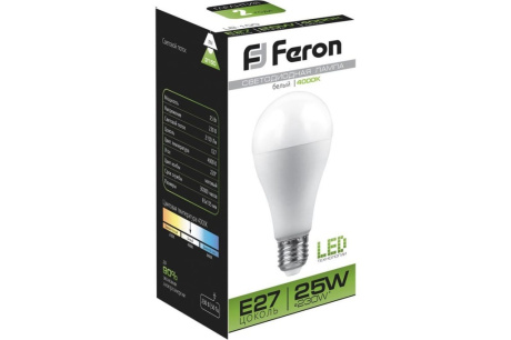 Купить Лампа светодиодная FERON LB-100 25W 230V E27 А65 4000K 2150lm 65*135mm 25791 фото №4
