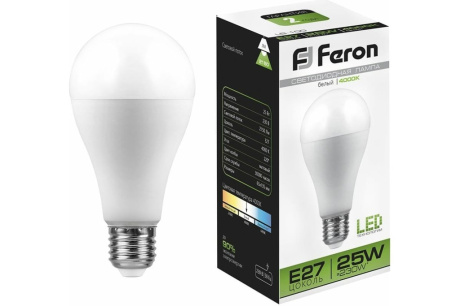 Купить Лампа светодиодная FERON LB-100 25W 230V E27 А65 4000K 2150lm 65*135mm 25791 фото №1
