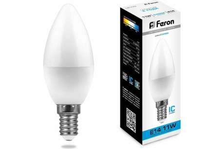 Купить Лампа светодиодная FERON LB-770 11W 230V E14 C35 свеча 6400K 955lm 37*111mm 25943 фото №1